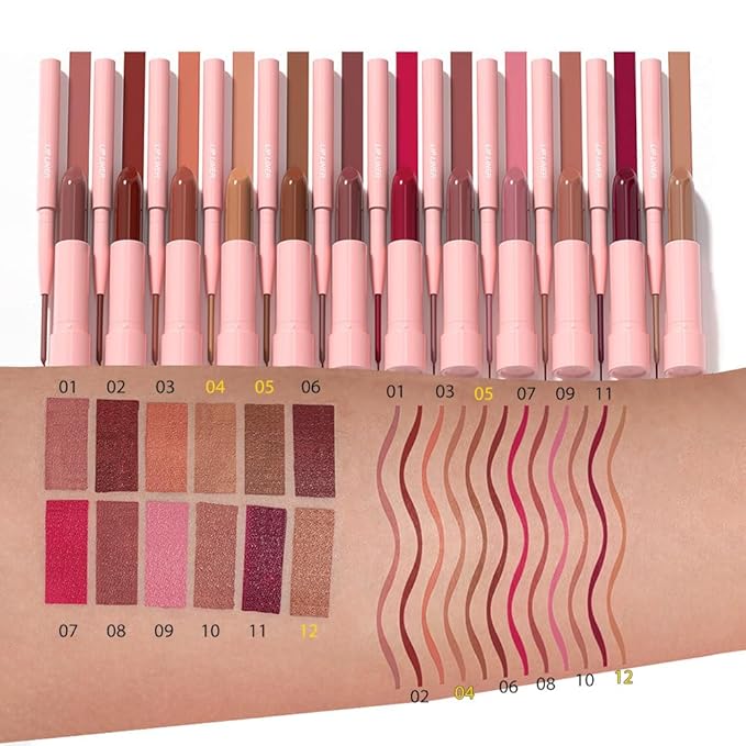 6Pcs 2 in 1 Matte Lipstick Lip Liner Pencil Set,Waterproof Lip Stick Lip liner Combo for Old Women Long Lasting Lipstick Crayon,labiales mate 24 horas originales