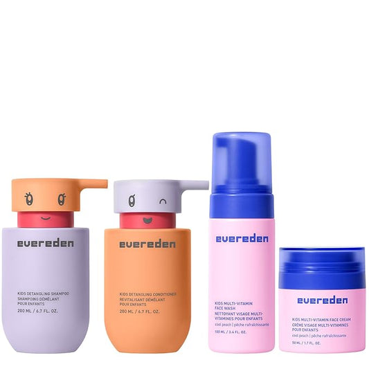 Evereden Kids Routine Bundle - Detangling Shampoo and Conditioner + Multi-Vitamin Face Wash and Face Cream for Kids 3+