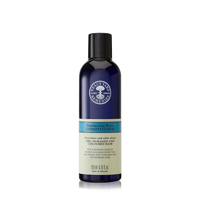 Neal's Yard Rose Conditioner for Dry & Damaged Hair, Featuring Olive & Coconut Oils, Replenishes Vibrancy & Shine, Vegan Approved, Cruelty-Free, 200mL