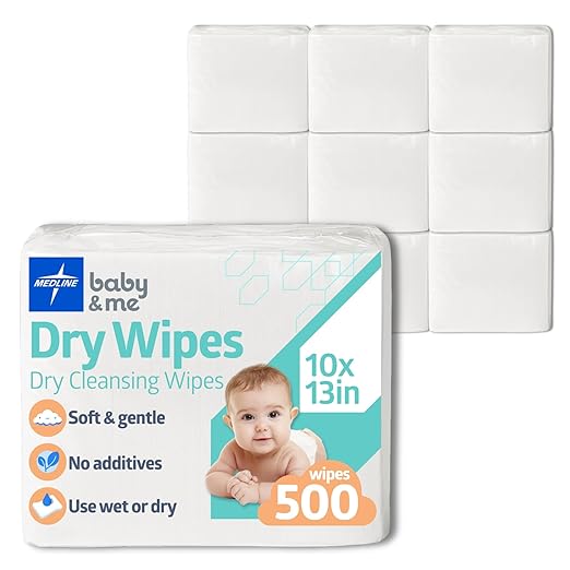 Medline Babysoft For Sensitive Skin Disposable Dry Cleansing Cloths, (Case of 500)
