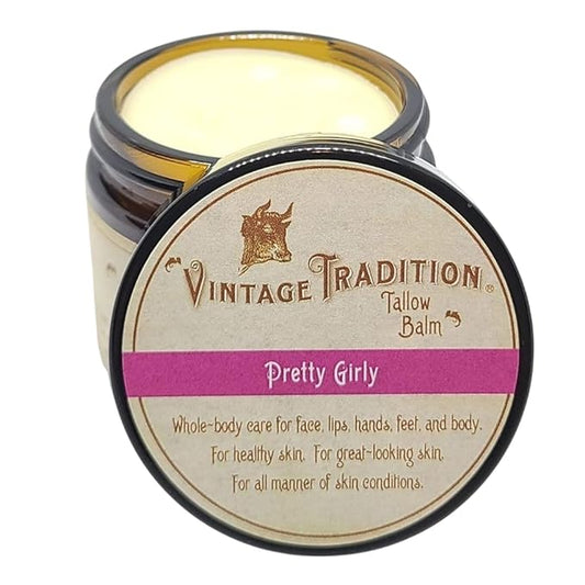 Vintage Tradition Beef Tallow All Purpose Balm - Healing, Hydrating Floral Skin Care Salve Replaces Body Lotion, Hand Cream, More - Essential Oil, Olive Oil, and Grass-Fed Tallow, 2 fl. oz.