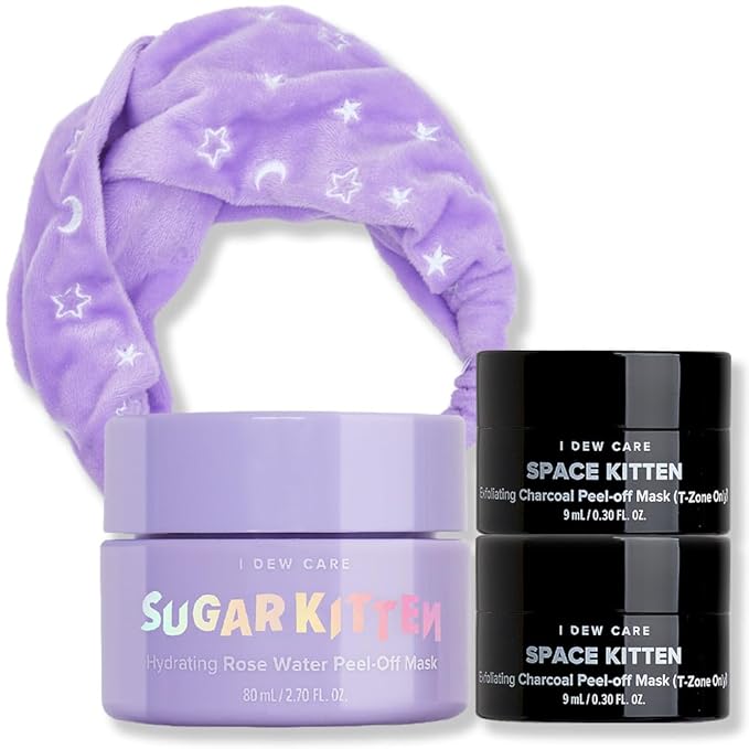 I DEW CARE Korean Wrapping Peel Off Facial Mask Set - Starry Kitten Night | Masks 3ea & Headband Gift Set, Korean Skincare, Glow Skin, Hydrating, Exfoliating, Stocking Stuffers, Travel Size, Mini Set