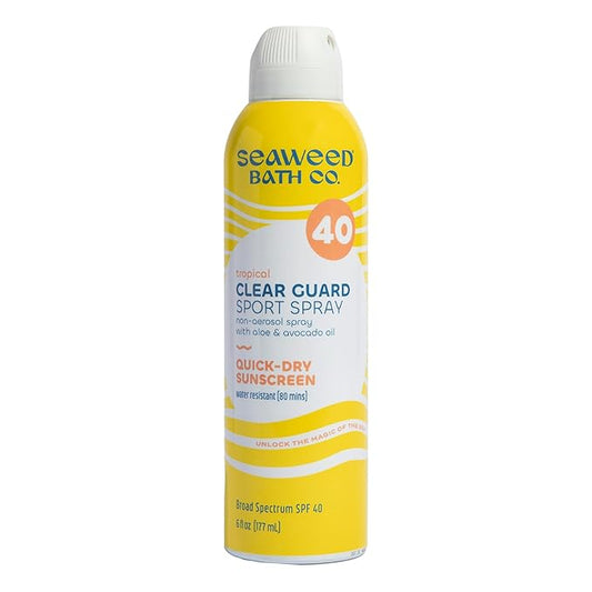 Seaweed Bath Co. Clear Guard SPF 40 Sport Broad Spectrum Sunscreen Spray, 6 Ounce, Sustainably Harvested Seaweed, Aloe, Avocado Oil