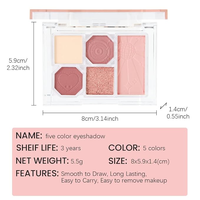 5 Colors Eyeshadow Palette Makeup, Matte Shimmer Eye Shadow Palette, Long Lasting Naturing-Looking, paleta de sombras de ojos,Everyday to Eye Makeup Looks,Vegan & Cruelty-free 01#