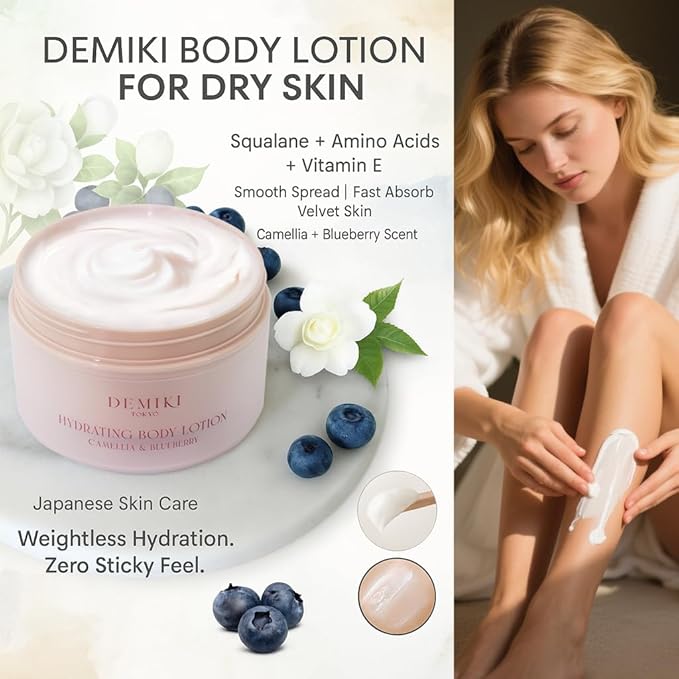 DEMIKI Body Lotion Moisturizer Skin Care with Squalane and Amino Acids - Japanese Body Lotion for Women, Beauty & Personal Care Body Cream, Perfume Moisturizer Skincare for Dry Skin 7.12fl.oz