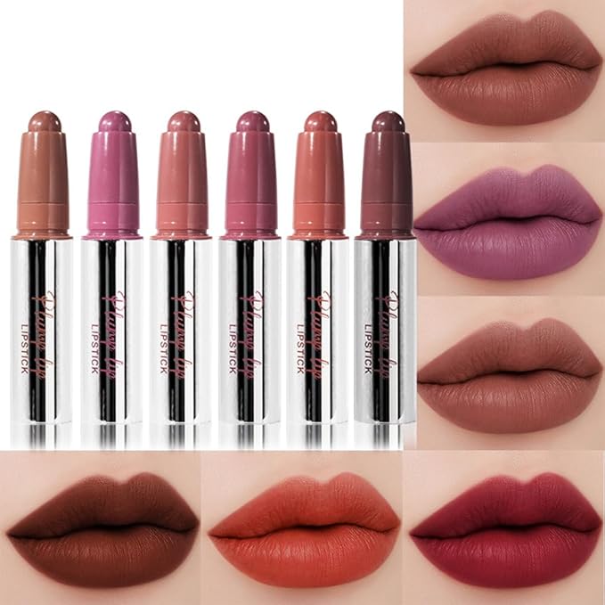 evpct 6Pcs Matte Lip Crayon Bar Set, Maroon Plum Purple Nude Brown Brownish Red Rose Orange Matte Lipsticks, Long Lasting Waterproof Lips Stick for Women, Creamy Smooth High Pigment Velvet Lipstick