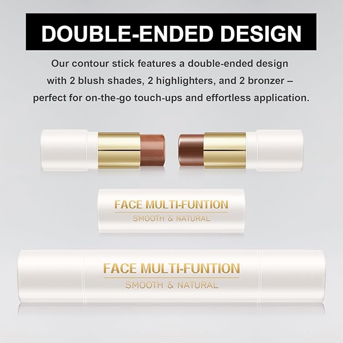 6 Colors Cream Contour Sticks Set, Shades with Highlighter, Bronzer and Blush, Double Ended Contour Sticks for Cheeks,Long Lasting, Waterproof and Matte Finish Makeup Kit (SET A)