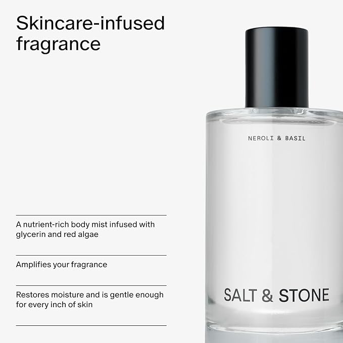 Salt & Stone Body Mist, Neroli & Basil Scent, Skincare Infused Perfume Hair & Body Spray for Women and Men, Hydrating Fragrance with Glycerin and Red Algae, Vegan, Cruelty Free, 3.4 fl oz