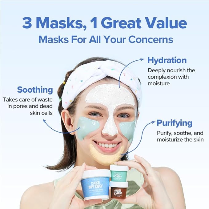 I DEW CARE Wash Off Face Mask Set - Sundae Scoop | Hyaluronic Acid Skincare Essentials, Moisturizing, Hydrating, Soothing, Exfoliating, Dry Sensitive Skin, Stocking Stuffers, Travel Size, Mini Set