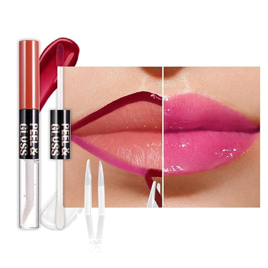 Hot Pink Peel off Lip Stain Lip Oil Dual Ended Combo Set with Tweezer, 2 in 1 Lips Liner Stain Oil Long Lasting Waterproof, High Pigmented Flawless Lips Tint Stick Not Faded Vegan & Cruelty-free