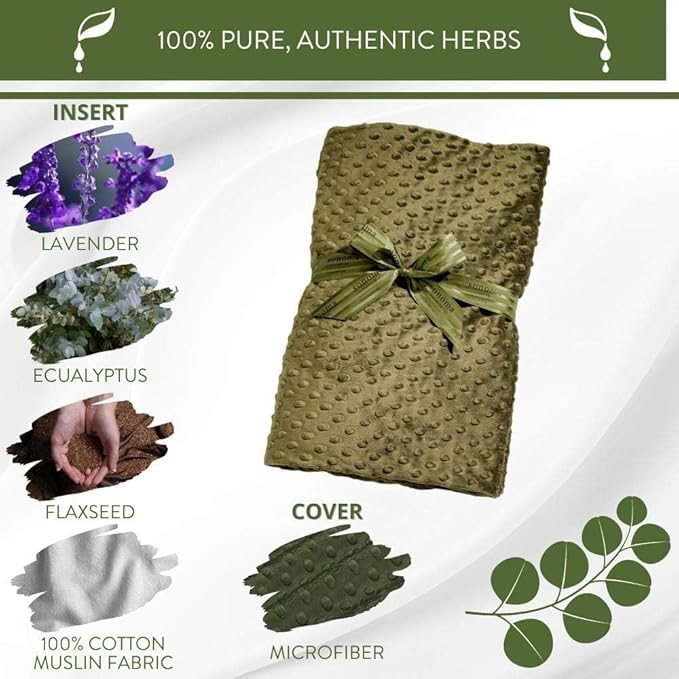 Sonoma Lavender Aromatherapy Eucalyptus Spa Blanket with Flaxseed, Hot/Cold Microwaveable Blanket for Soothing Muscles, Removable Washable Cover (44"x18", Eucalyptus, Silver Fox)