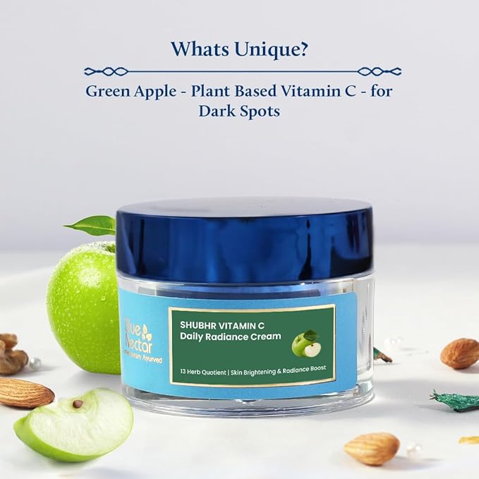Blue Nectar Plant Based Vitamin C Face Cream for with Natural Green Apple & Almond Oil | Deep Hydration & Nourishing Face Moisturizer for Women (13 Herbs, 1.7 Oz)