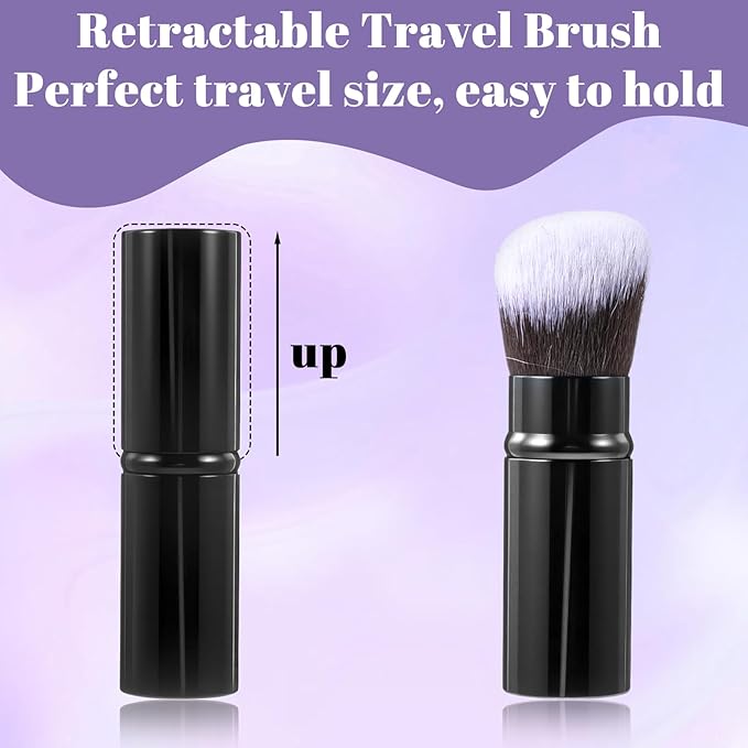 2 Pcs Retractable Kabuki Brush Set, Portable Travel Blush Brush, Powder Brushes for Blending Liquid, Foundation Brushes for Liquid Cream and Powder Makeup