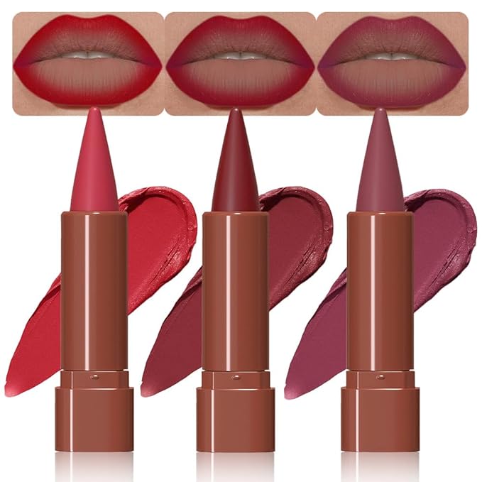 BINGBRUSH 2-in-1 Gradient Matte Lipstick & Lip Liner Set,3Pcs Long Lasting Waterproof Lip Crayon for Women, Flawless Contour, Lightweight Ombre Lip Color Pencil(03#&05#&08#)
