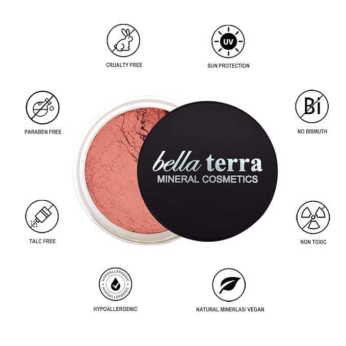 Bellaterra Cosmetics Mineral Loose Blush - Contouring, Long Lasting, Illuminating in 4 Shades for All Skin Types.(Glistening Sun, 9g)