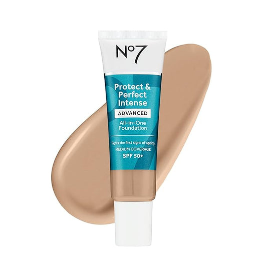 No7 Protect & Perfect Advanced All in One Foundation - Warm Beige - Age Defying Foundation Makeup with SPF 50 - Makeup Base Cream Helps to Reduces Redness & Blurs Visible Pores (30ml)