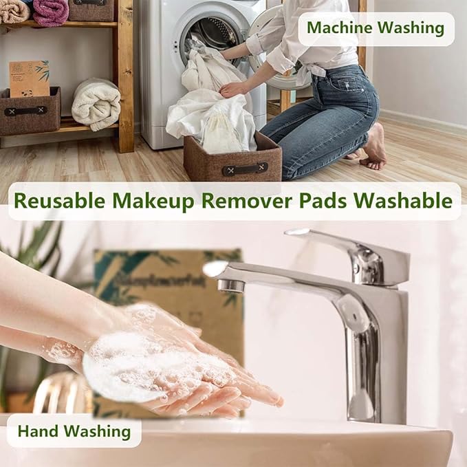 28 Pack Reusable Makeup Remover Face Pads with Laundry Bag Washable Soft and Comfortable Cleaning Face Skin,Washable Bamboo Cotton Rounds White