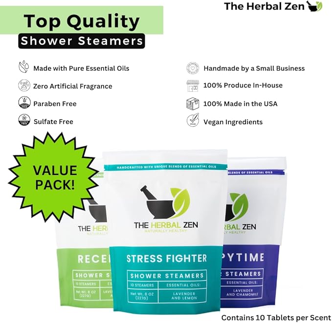 Bulk Shower Steamers with Essential Oils Combo Set by The Herbal Zen (3 Packs of 10 Tablets, Value Set), Bulk Shower Bombs, Relaxation Gift for Women and Men, Birthday Gifts, Mothers Day Gift