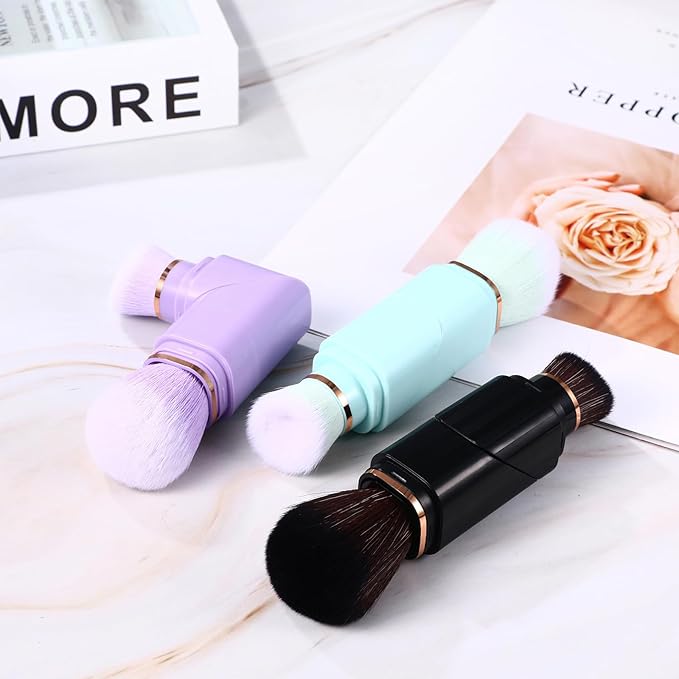 Vtrem Retractable Travel Makeup Brush: Black Kabuki Double-Ended Foundation Blush Brushes Mini Compact Face Brush with Cover Highlighter Flawless Powder Cosmetics