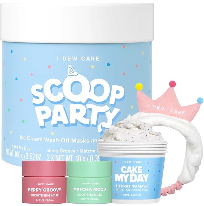 I DEW CARE Wash Off Face Mask Set - Scoop Party | Hyaluronic Acid Skincare Essentials, Moisturizing, Hydrating, Soothing, Exfoliating, Deep Cleansing Pore Refining, Stocking Stuffers