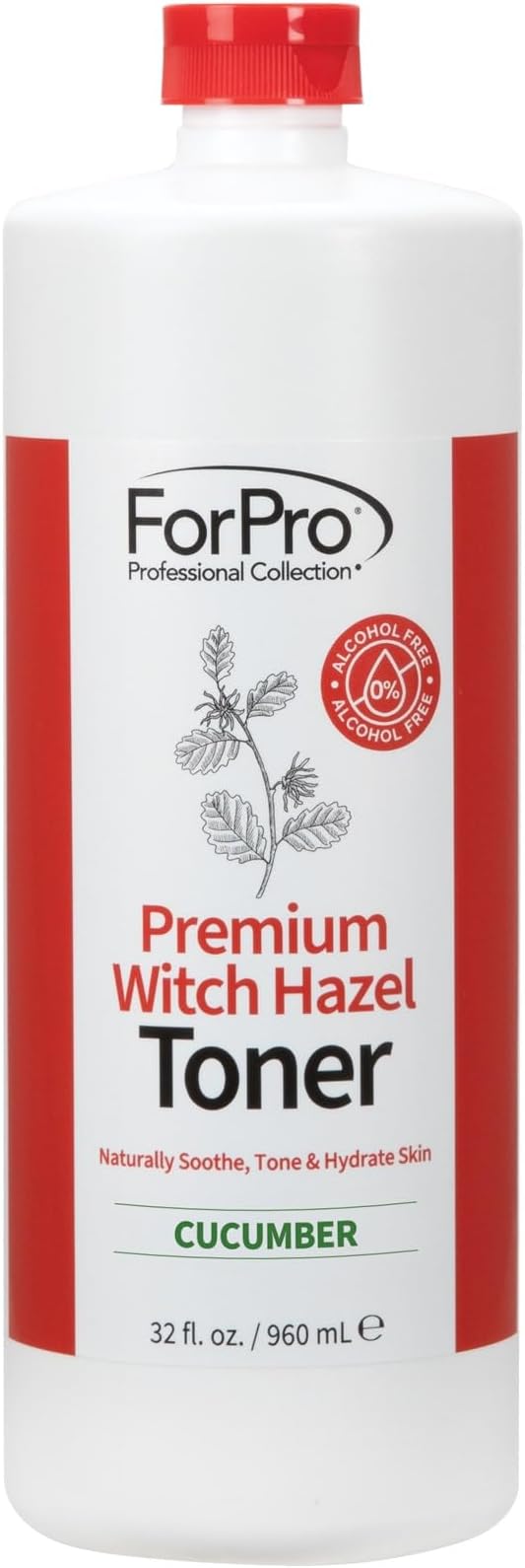 ForPro Premium Witch Hazel Toner, Alcohol-Free, Naturally Soothe, Tone & Hydrate Skin, Vegan, Cucumber Scent, 32 Fl Oz