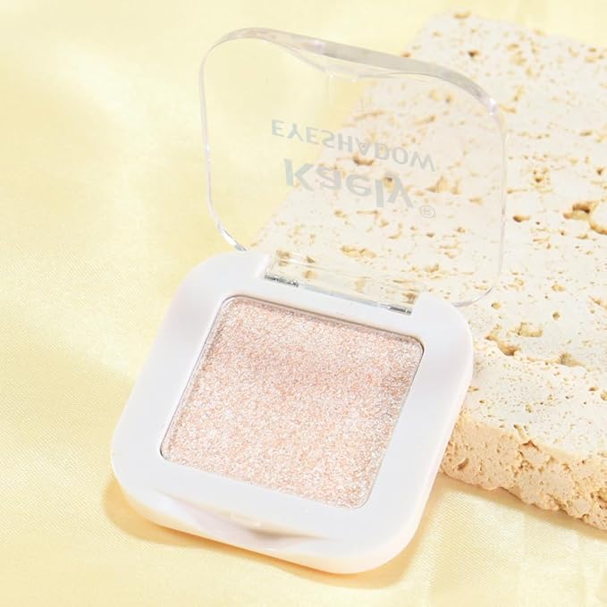 Kaely Pressed Single Eyeshadow Makeup, Sheer White Sparkle Highly Pigmented Monochrome Eye Shadow Palette, Waterproof Neutral Powder Mini Eyeshadow, sombras para ojos, Lightweight Blendable, 02