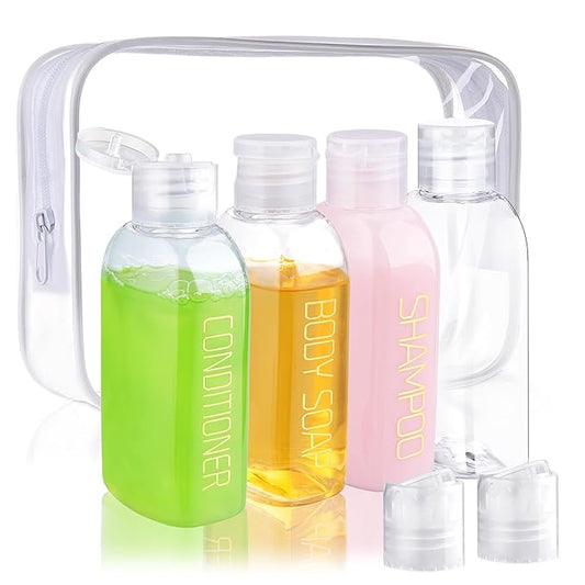Cosywell Leakproof Squeeze Bottles Travel Kit - 4pc 3.4 oz TSA Approved for Shampoo, Conditioner and Toiletries
