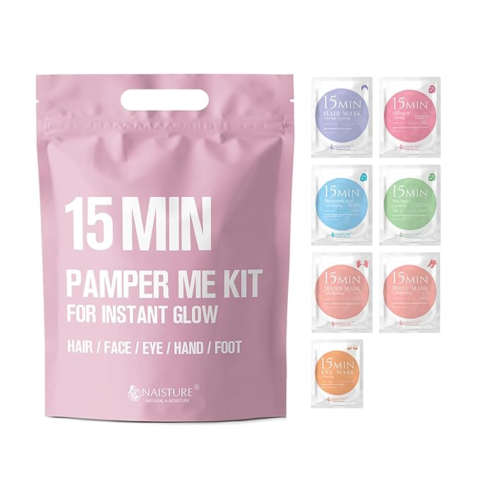 15 Min Pamper Me Kit and Total Care Balm Dual Pack: Korean Face Mask Essentials and Moisturizing Lip Balm Gift Set for Women