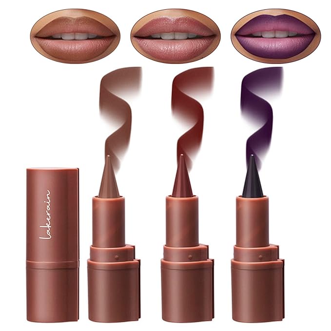 3PCS 2-in-1 Lip Liner and Lipstick Set - Matte Nude, Dark Brown, and Red Gradient Lip Liner Combo | Long Lasting, High Pigment, Waterproof Lip Pencil Set for Women