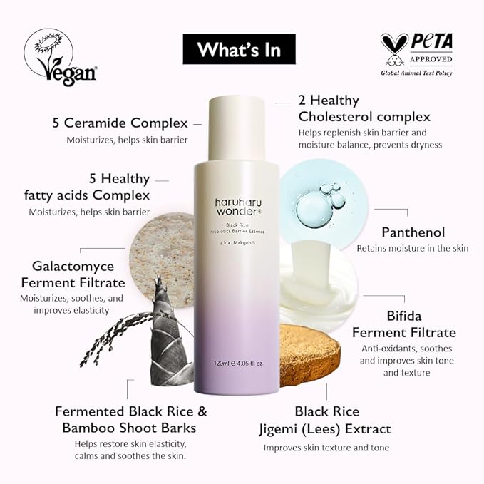 haruharu Wonder Black Rice Probiotics Barrier Essence, Skin Flooding & Layering, Strengthens Skin Barrier, Moisturizes, Glowy Radiant Skin, Ceramide & Panthenol, Holiday Stocking Stuffer, 4.05 fl.oz