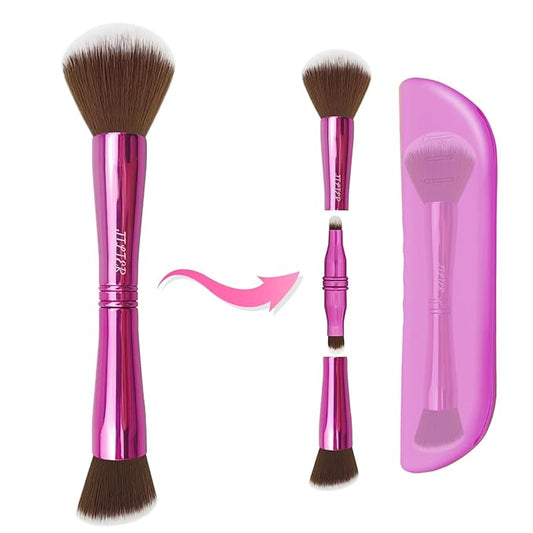 Jilier 4 in 1 Makeup Brush Set with Travel Makeup Brush Holder, Travel Makeup Brushes with Case, Double Sided Makeup Brushes with Silicon Portable Cosmetic Face Brushes Holder