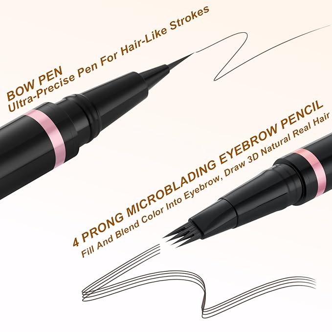 Eyebrow Pencil,2-in-1 Waterproof Eyebrow Pen with 4 Tip Brow Pen and Ultra-Precise Brow Pencil,with Dual-ended Eyebrow Brush,Eyebrow Makeup for Natural Looking Eyebrows - Black Brown