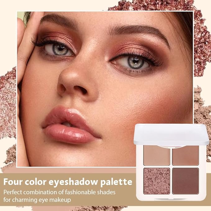 4 Colors Matte Shimmer Eyeshadow Makeup Palette,Nude Light Dark Brown Rose Gold Natural Neutral Eye Shadow Palette,Long Lasting Waterproof Naturing-Looking Women Girls Eye Shadow