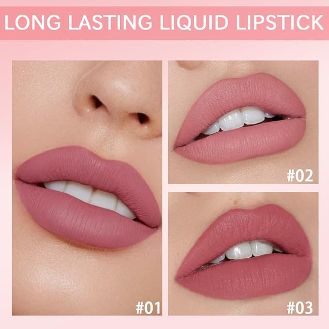 AMY'S DIARY Matte Plum Liquid Lipstick 3Pcs Sets,24-hour Lipstick Dark Deep Maroon Purple Brown Plum Red Lip Stain 24 Smudge Waterproof for Women (A#)