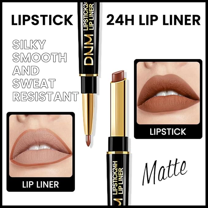 evpct 3Pcs Light Nude Dark Deep Brown Matte Lip Liner and Lipstick Combo Set Kit for Women, Magic Lipstick 24 Hours Original Lip Liner Makeup Stain Gloss Plumper Long Lasting Waterproof labial