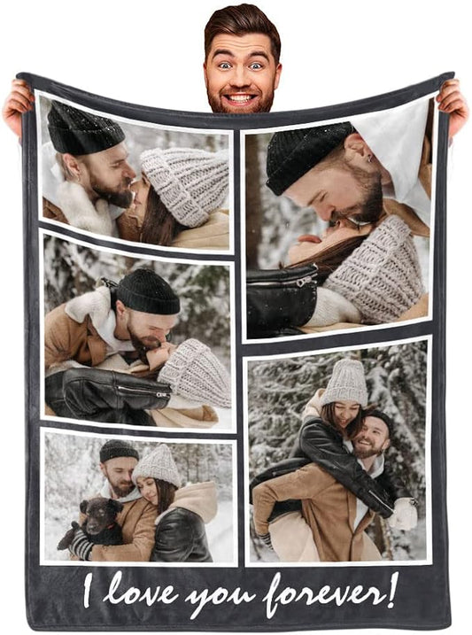 DayOfShe Printed in USA-Ships Next Day, Customized Photo Blanket Gifts for Women Girlfriend, Personalized Blankets with Picture for Mens Gifts I Love You Gifts for Couples