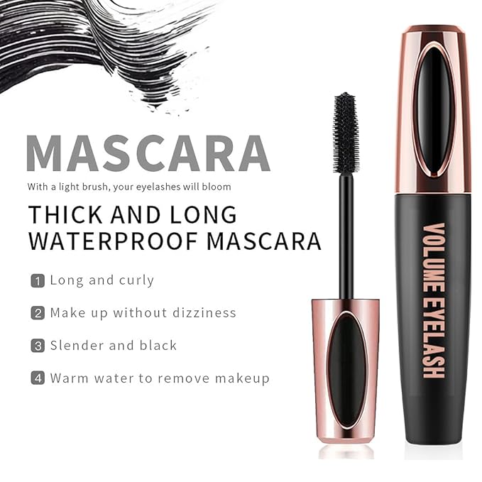3 PCS 4D Silk Fiber Lash Mascara Waterproof Mascara Eyelash Extension Thicker Voluminous Eyelashes, Smudge-proof, Long-Lasting, Dramatic Extension, Smudge-proof, Hypoallergenic Formula (3 Packs)