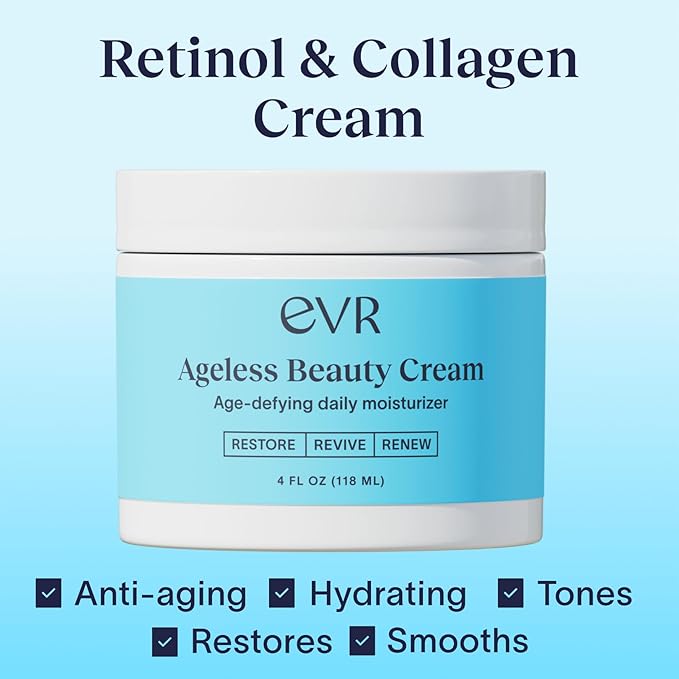 Retinol Cream for Face (4oz) Best Facial Moisturizer for Aging Skin with Collagen and Hyaluronic Acid - Anti-Aging Face Cream for Women and Men - Day and Night - All Skin Types