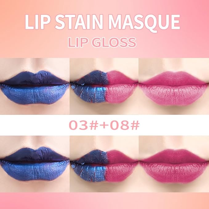 2Pcs Matte Lip Stain Wipe Off Masque - Peel Off Lip Stain Tattoo, All Day Peel Off Lip Tint,Long Lasting Lip Mask,Waterproof Transfer-proof Lip Liner Peel Off Lip Gloss,Stay Lip Makeup 03+08