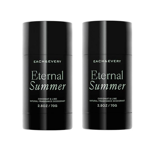 Each & Every Aluminum Free Deodorant for Men & Women, Coconut & Lime - All Natural Deodorant for Sensitive Skin, EWG Verified - Clean, Baking Soda-Free, Plant-Based Fragrance - 2.5oz, 2 Pack
