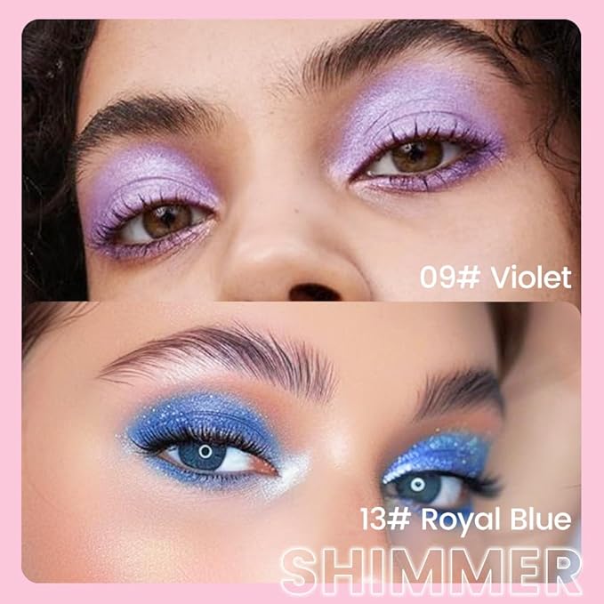 evpct 2Pcs Cream Eye Shadow Brightener Sticks Set for Eyes Waterproof, Violet & Royal Blue Shimmer Cream Eyeshadow Applicator Stick Long Lasting Pigmented Eye Makeup sombras en crema para ojos 9+13