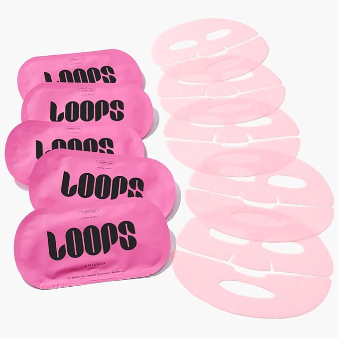 LOOPS DOUBLE TAKE - Glow Hydrogel Korean Face Mask - Calms & Soothes Skin’s Surface - Helps Refine Pores Glowing and Luminous - For All Skin Types - 5 pc