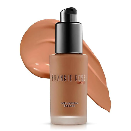 Frankie Rose Cosmetics Matte Perfection Foundation Makeup – Long-Lasting, Hydrating Foundation for Semi-Matte Finish - Foundation Full Coverage for All Skin Types - (Cappuccino)1.0 US fl oz / 30 ml