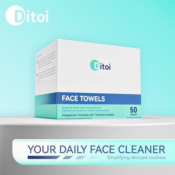 Ditoi Disposable Face Towels,Ultra Thick Face Towelettes XL, Lint-Free Facial Wipes for Makeup Removal,10"×12", 300 Count (6 Pack),Pearl-textured