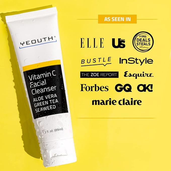 YEOUTH Vitamin C Cleanser for Face Wash, Hydrating Gentle Facial Cleanser, Face Wash for Men and Women 3 fl oz