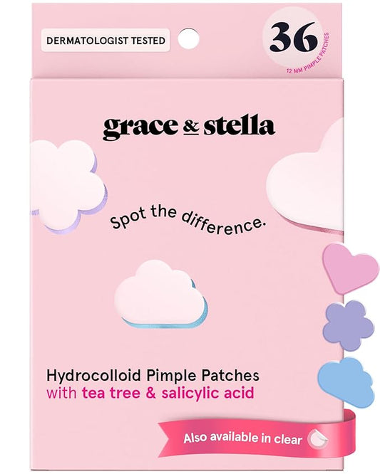 grace & stella Award Winning Pore Strip - Pimple Patches for Face - Hydrocolloid Acne Patches - Absorbs Zits, Reduces Redness - Cute Patches Dermatologist-Tested, Vegan (Multishape, 36 Count)