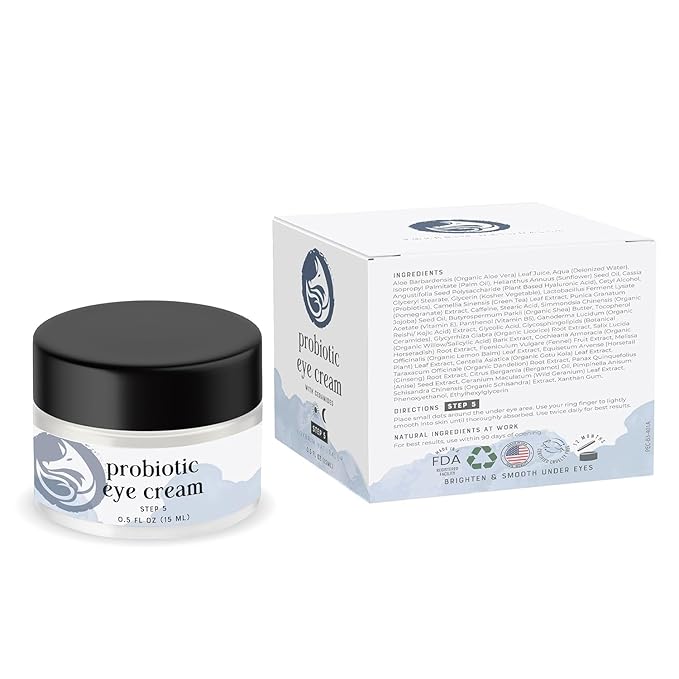 Probiotic Eye Cream with Caffeine for Dark Circles, Puffiness & Wrinkles - Luxury 28-Botanical Formula with Ceramides - Targets Under Eye Bags, Fine Lines & Crow's Feet - USA Made 0.5oz