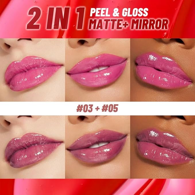 2Pcs Peel off Lip Stain Lip Oil Dual Ended Combo Set with Tweezer, 2 in 1 Hot Pink & Berry Purple Lips Liner Stain Oil Long Lasting Waterproof, High Pigmented Flawless Lips Tint Stick Not Faded