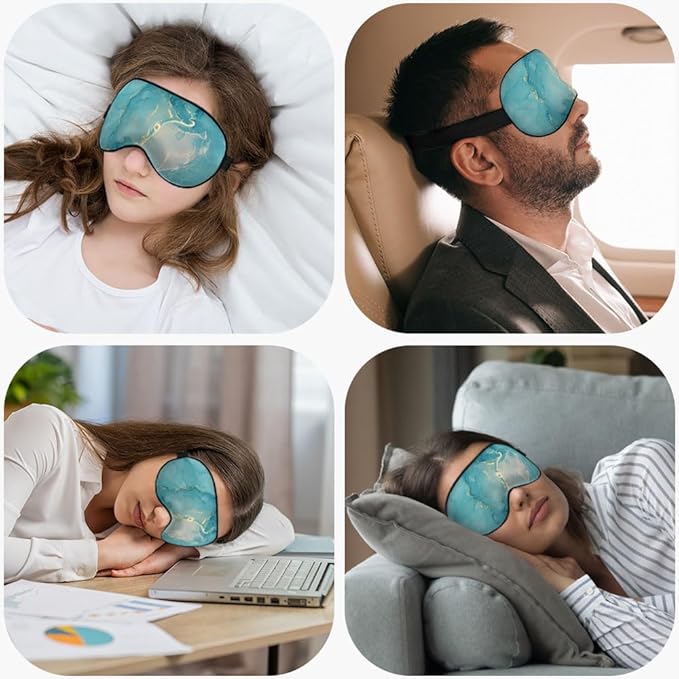 Marble Silk Eye Mask Sleep Mask Alcohol Ink Abstract Blue Golden Glitter Eye Mask with Adjustable Strap Lightweight for Women Work Travel Night Sleep