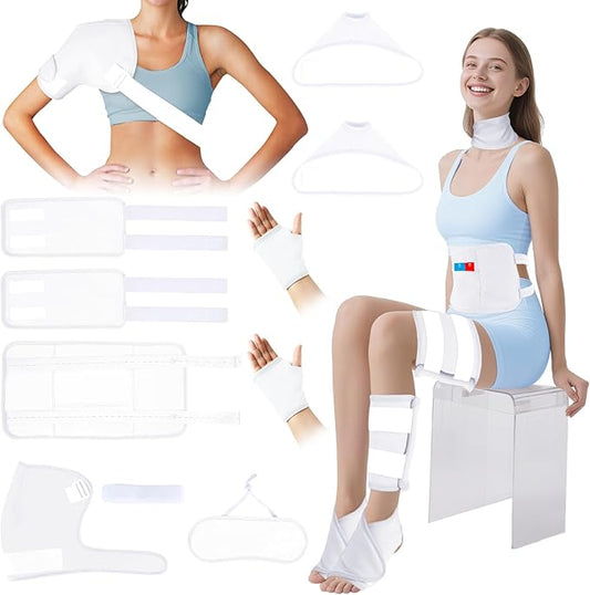 Castor Oil Wrap, 9 Pcs Organic Castor Oil Packs Kit for Entire Body Neck Shoulder Waist Back Hand Knee Leg and Feet, Reusable Pads Kit for Hot/Cold Castor Oil Compress for Woman/Man【White】